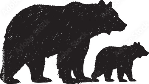 Foto Bear and cub silhouettes side view isolated on white background wildlife family