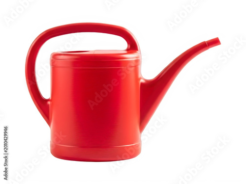 Red plastic watering can isolated on transparent background