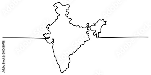 Принти на полотні Continuous single line drawing of the map of india silhouette isolated on a plai