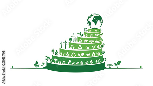 Photos Green Eco-Growth: Symbolizing the world's sustainable development, this inspiring visual features a stylized staircase adorned with eco-friendly elements, all culminating in a globe at the apex