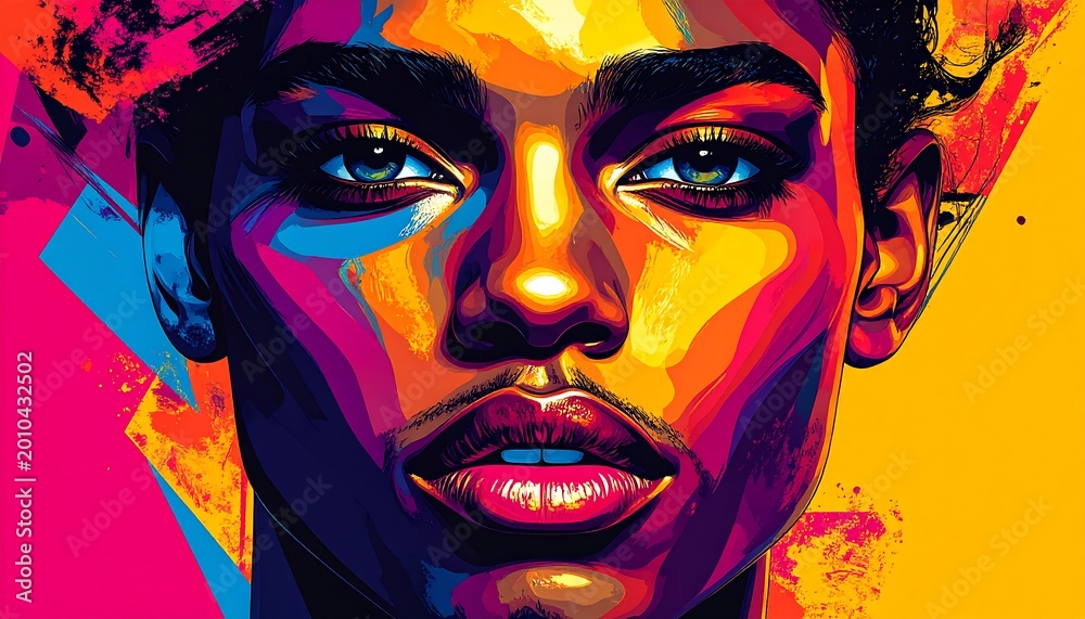 Fototapeta premium Vibrant, abstract portrait of a person's face with bold, saturated colors