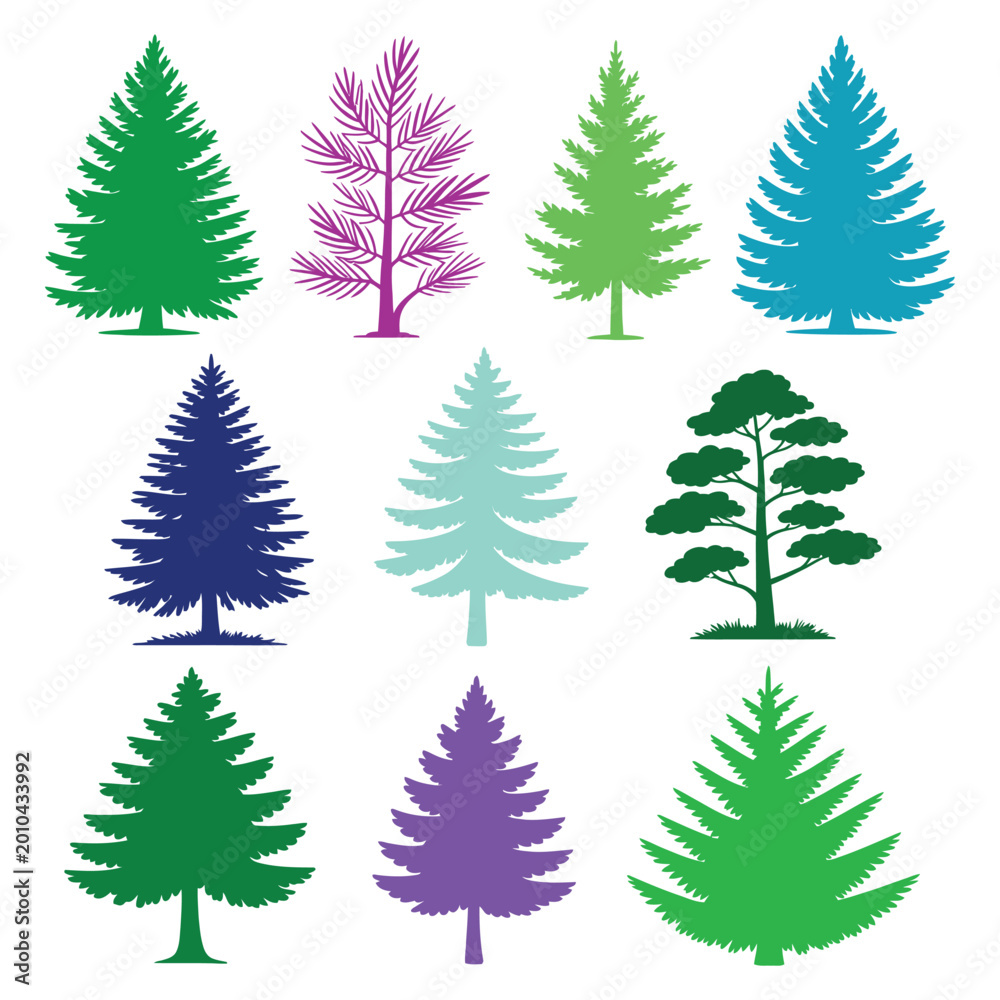 Obraz premium Black Pine Tree Silhouette Collection, Forest Nature Vector Set