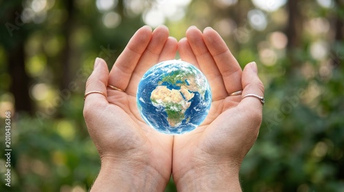 Hands cradle earth globe environmental protection concept