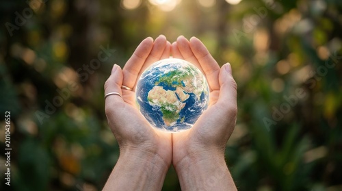Hands holding globe earth concept environmental protection