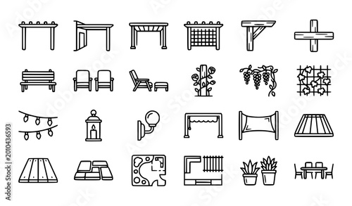 Canvastavla Minimal pergola outline icon set with outdoor living patio garden structures and