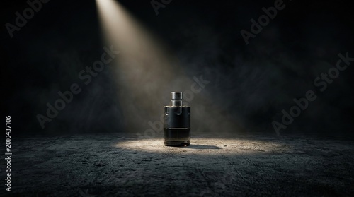 Metallic object illuminated by spotlight on concrete surface