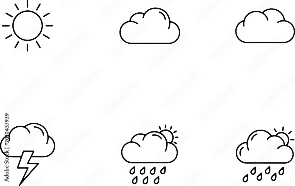 Obraz premium Weather icon set a collection of hand drawn meteorological symbols for forecasting and climate representation