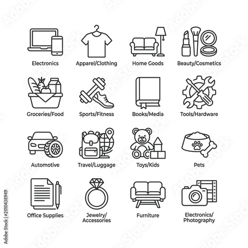 Foto Comprehensive vector icon set for e-commerce categories
