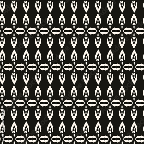 Simple minimalist floral pattern. Minimal seamless texture with small flower shapes. Abstract black and white geometric background. For print, package
