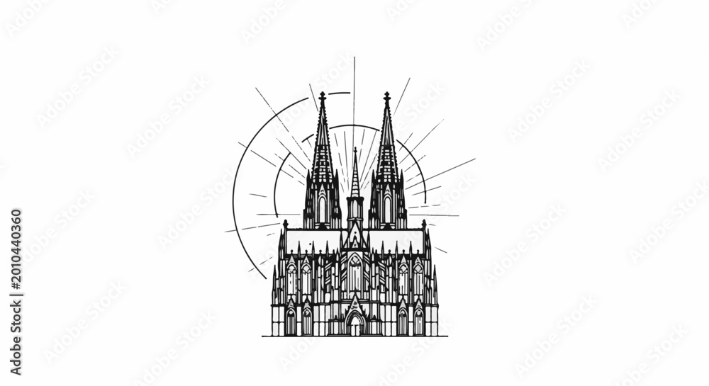 Fototapeta premium Intricate Gothic cathedral drawing with circular and radiating lines