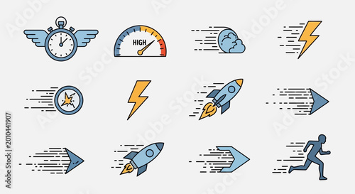Obraz na płótnie Speed and motion icons set collection.