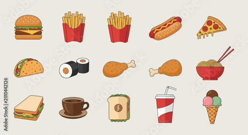 Quadro su tela Variety of Fast Food Items Displayed.