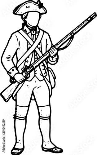 Revolutionary War Soldier Silhouette Musket Tricorn Hat Colonial Infantry Vector