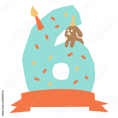Birthday number six with a dog and sprinkles