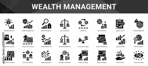Cuadro en lienzo WEALTH MANAGEMENT  Icon set collection