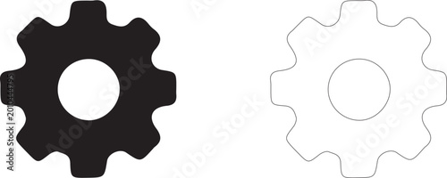 Gear icon, symbol of settings, system parameters, configuration and technical support, vector icon in two styles: glyph and outline.