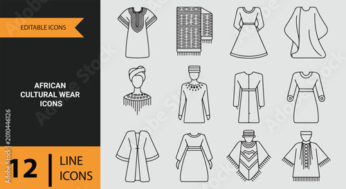 Photography African cultural wear traditional clothing outline icon collection
