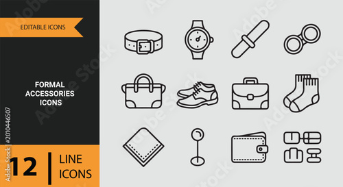 Cuadro en lienzo Formal accessories elegant style items outline icon set
