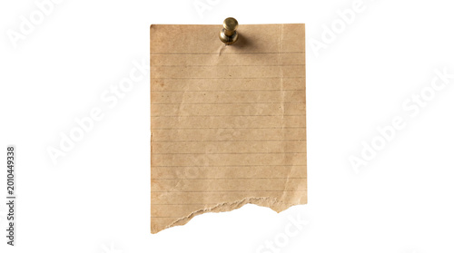 Torn Vintage Lined Paper Pinned on Transparent Background