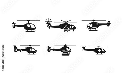 Fotografia 6 Helicopter silhouette icons military medical transport aircraft, solid black s