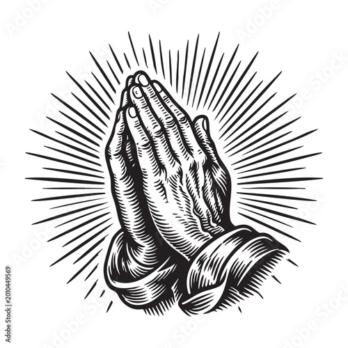 Foto Praying hands illustration a vintage engraving of devotion and faith