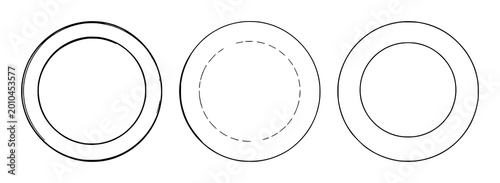 Dinner plate set with circular silhouette and minimalist line illustration featuring dinnerware, flatware, utensil with table setting and dining