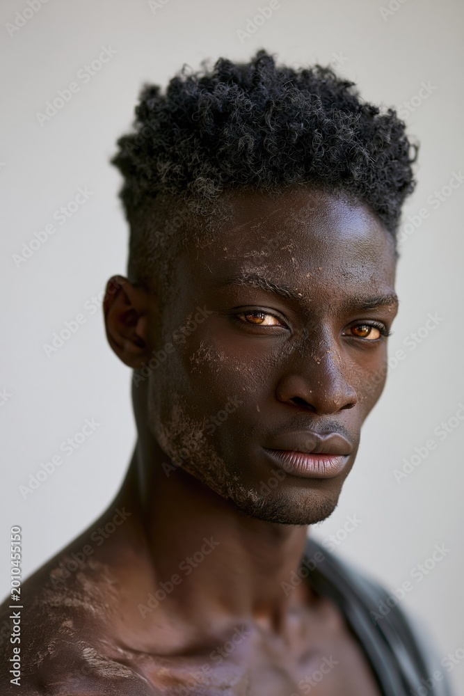 Obraz premium Young man portrait with textured skin and neutral background