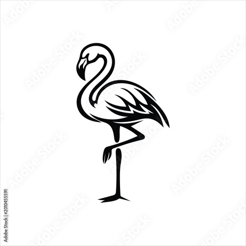Minimal Black Flamingo Silhouette Vector Illustration Standing on One Leg