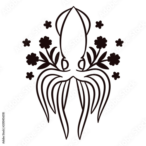 Photography Squid stroke floral sea creatures