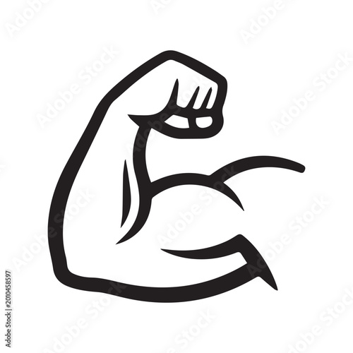 Foto Black Muscular Arm Flex Silhouette Icon on White Background