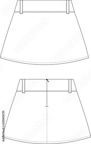Obraz na plátně Women's A-line mini skirt technical flat sketch with belt loops and back zipper, front and back view