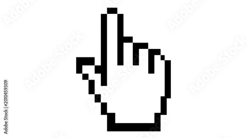 Minimal Black Pixel Hand Cursor Icon Centered on White and Transparent Background
