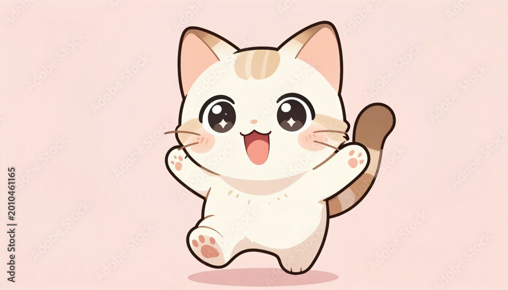 Obraz premium Fröhliche Cartoon-Katze mit großen Augen Illustration
