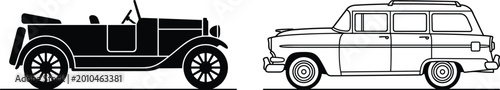 Photos Vintage car silhouette and classic station wagon illustration, retro automobile