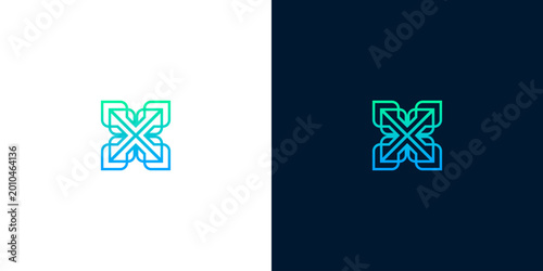 Canvas Print Abstract geometric letter X logo design with gradient colors on white and navy b
