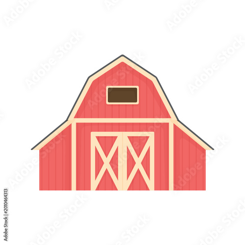 Vector illustration of a closed wooden barn in a rural countryside setting. Simple clean design with rustic agricultural style, isolated or minimal background, suitable for farming, harvest,