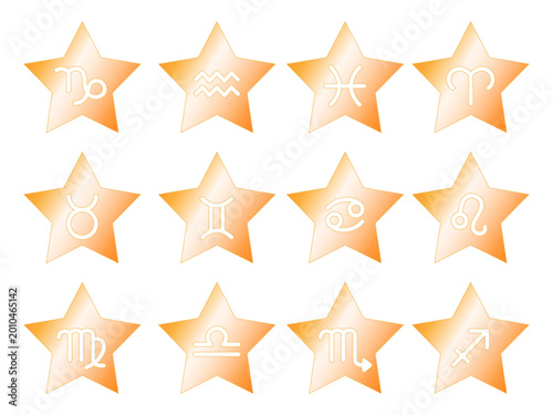 Zodiac signs in the form of golden stars. Astrology, Space, horoscope. Isolated vector illustration on a white background