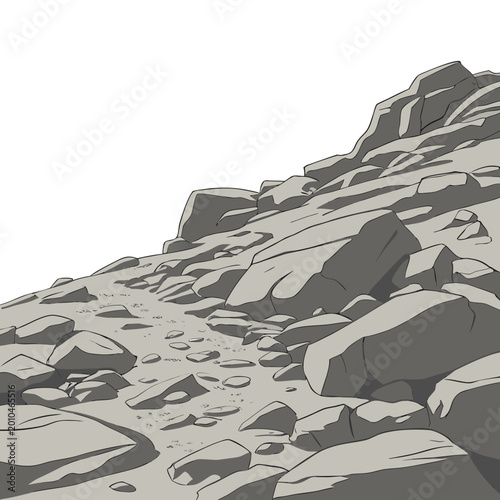 Canvastavla Rugged rocky mountain trail slope illustration with rocky path, mountain