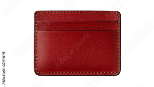 Tableau sur toile Red leather card holder with multiple slots stitched edges, isolated on transpar