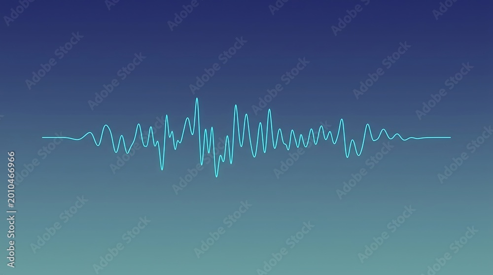 Obraz premium Neon blue sound wave audio frequency line on a dark gradient background