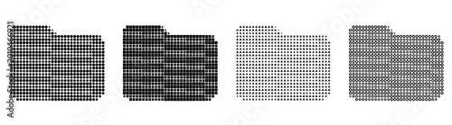 Halftone circular dot folder invoices icon set isolated on transparent background, symbols for Folders and files document storage. High-contrast monochrome detail.