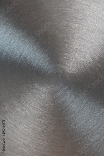 Foto Close up of stainless steel cookware base with circular brushed metal texture, i