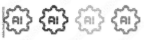 Ben-day icons of gear on transparent background. Artificial intelligence ui icon collection and design. Screen-printed retro design. Retro newspaper printing style.