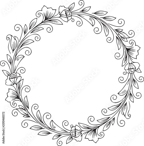 floral wreath vector illustration, flat design, elegant border