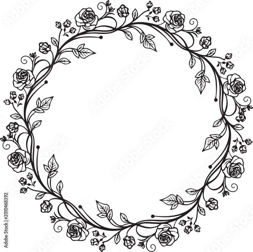 floral wreath frame vector illustration with flowers and leaves flat design