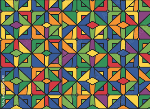 Vibrant geometric pattern with colorful triangles and shapes vector illustration