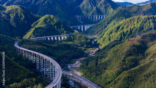 Cuadro en lienzo Aerial view of YaXi Highway's iconic double spiral tunnel in Sichuan, China—engi