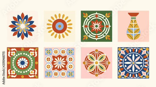 Tableau sur toile A minimal geometric floral design with a warm earth-tone palette, ideal for contemporary branding and creative web backgrounds