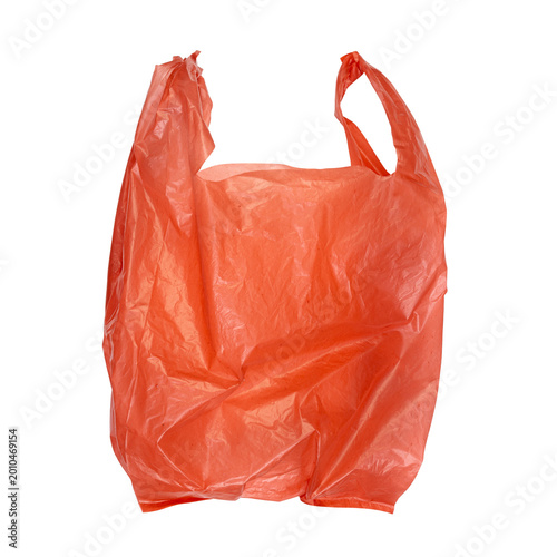 Orange plastic bag isolated on white background, clipping path