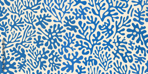 Canvastavla Blue coral pattern a seamless organic vector illustration
